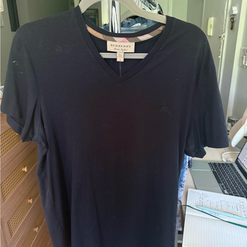 Burberry Black V-Neck with Check Detail